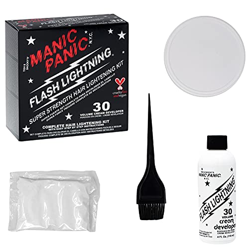 MANIC PANIC Flash Lightning Hair Bleach Kit - Bleach Powder + 30 Volume Developer - Hair Lightener for Dark Shades - Lifts Up to 5 Levels - Achieve Medium to Light Blonde - Vegan & Cruelty-Free (3 pk)