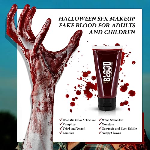 immetee Fake Blood Gel, Sfx Blood Gel with Stipple Sponge, Sfx Fake Blood Makeup Kit, Halloween Coagulated Stage Blood Specail Effects Makeup Face Body Paint. 55g
