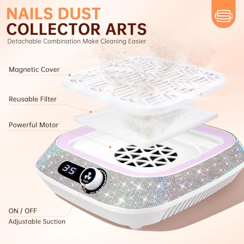 Nail Dust Collector, Professional Dust Collector Nail Tech, Powerful 3500 RPM Vacuum Fan Vent Dust Collector Extractor Dust Suction Machine for Acrylic Nails Polishing, Salon&Home