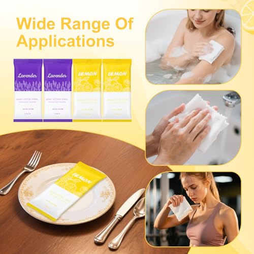 Moist Cotton Towels, 10"x10" Disposable Refreshment Pre Moistened Towels Individually Wrapped Face & Body Wet Moist Terry Cotton Towelettes for Travel Hotel Sport Camping Spa (Lavender Lemon 200Pcs)