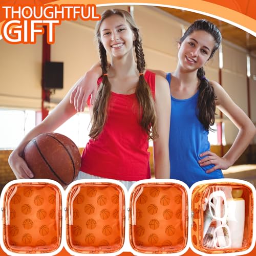 10 Pcs Basketball Clear Makeup Bag Basketball Sport Cosmetic Snack Goodie Bag with Zipper Handle PVC Pouch Waterproof Travel Toiletry Handbag Accessories for Woman Friends Birthday Team Gift