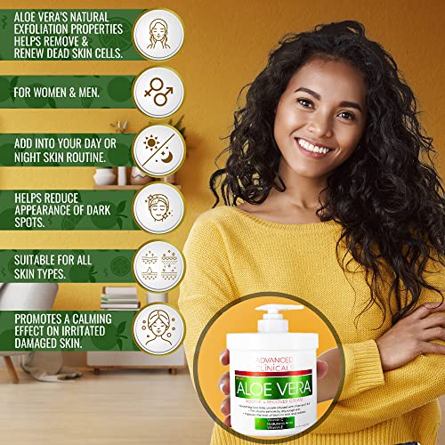 Advanced Clinicals Aloe Vera Lotion Sun Burn Recovery Cream | After Sun Body Lotion W/ Vitamin C + Hyaluronic Acid | Sun Damaged Skin Repair Moisturizing Cream | Skin Care Products, Large 16 Oz