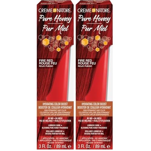 Creme of Nature Pure Honey Hydrating Color Boost Semi-Permanent Fire Red Hair Dye, 3 fl oz (Pack of 2)