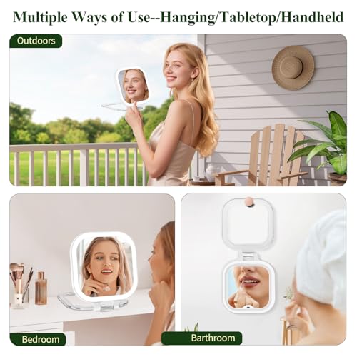 FUNTOUCH 30X Magnification Lighted Makeup Mirror, 7" Rechargeable Double Sided Travel Vanity Mirror with Lights, 3 Color Lights & Adjustable Brightness, 300¡ÆRotation, Gift for Women,White