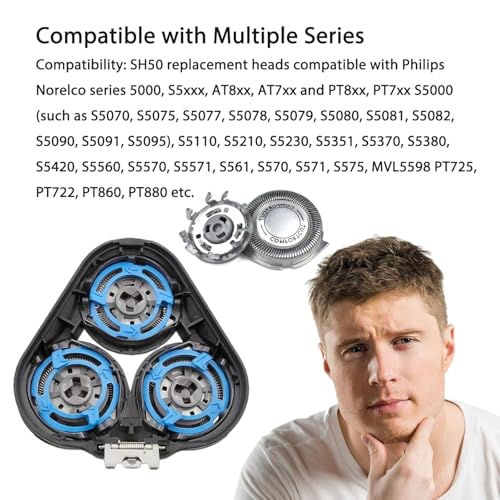 SH50 Replacement Heads Compatible with Philips Norelco Series 5000, SH50 Replacement Blades for Philips Norelco Series 5000 AT8xx, AT7xx, S5xxx, PT8xx, PT7xx(6packS)