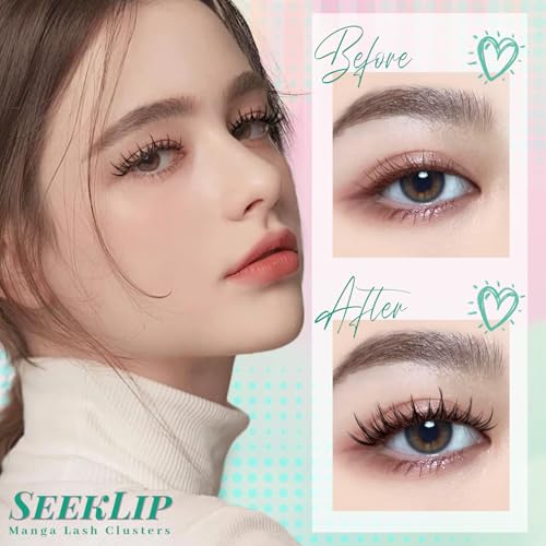 SeekLip Lash Clusters Manga Eyelash Clusters C Curl Spiky Natural Cluster Eyelashes 120PCS Anime Natural Look Cluster Eyelash Extensions for DIY at Home (Pulse C-10-14Mix)