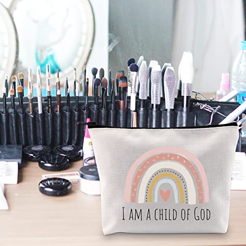POFULL Christian Salvation Quote Gift Goddaughter Gifts for Women I am A Child OF God Cosmetic Bags Baptism Gift (I AM A CHILD OF GOD bag)