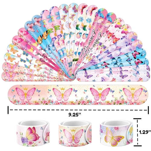 48 PCS Butterfly Party Set: 24 PCS Temporary Tattoos & 24 PCS Slap Bracelets - Cute Butterfly-Themed Gifts for Kids, Girls, Boys - Birthday Parties, Baby Showers, Classroom Rewards, Party Decorations
