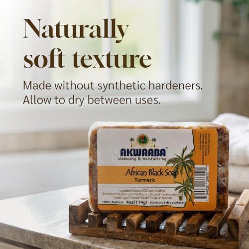 AKWAABA African Black Soap with Turmeric | 4 oz | Cleansing Bar for Face & Body
