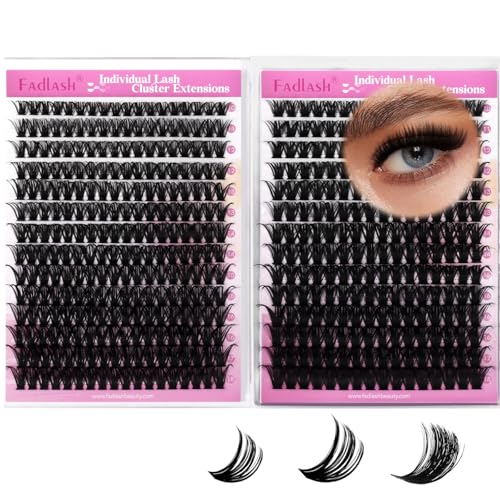 FADLASH Lash Clusters 60D+80D Fluffy Eyelash Clusters 10-18mm Clusters Eyelash Extensions D Curl Individual Lashes Natural and Volume DIY Lash Extensions
