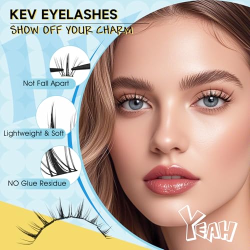 KevKev Lash Clusters Kit 144Pcs Ultra Soft Eyelash Extension Kit with Lash Bond and Seal Lash Glue Lash Remover for Cluster Eyelash Extensions (Volcano, D-8-16mix)