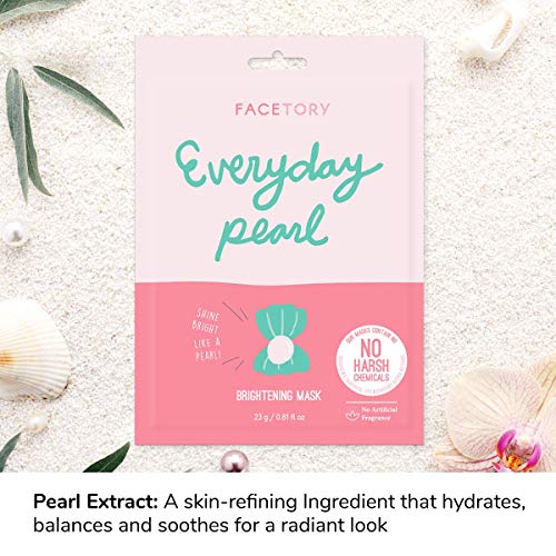 FACETORY K Beauty Face Mask Skin Care - Everyday PEARL Brightening Sheet Mask | Plant-Based with Pearl Essence (10 Pack)