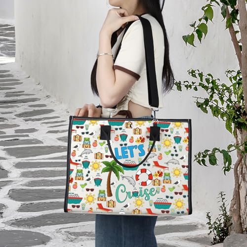 LEVLO Cruise Vacation Cosmetic Make Up Bag Summer Beach Vacation Gift Let's Cruise Makeup Zipper Pouch Bag For Friend Family (Let's Cruise LT)