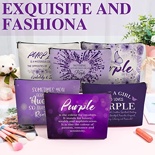 Hillban 6 Pcs Purple Makeup Bag Gifts Inspirational Purple Zipper Cosmetic Pouch Lover Gift Makeup Toiletry Bag for Women Travel Birthday