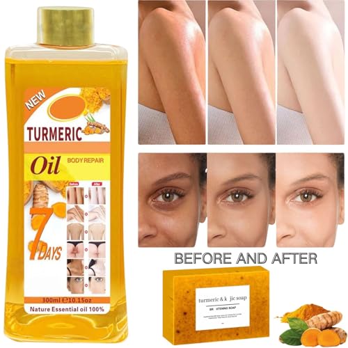 Turmeric Wash And Soft 7 Essential Oil Two-Piece Set, Lemon Turmeric Soap, Soft 7 Oil, Deep Cleansing Moisturizing, Hydrating Skin, Evens Tone, Suitable For All Skin Types Handmade Soap Skincare Set