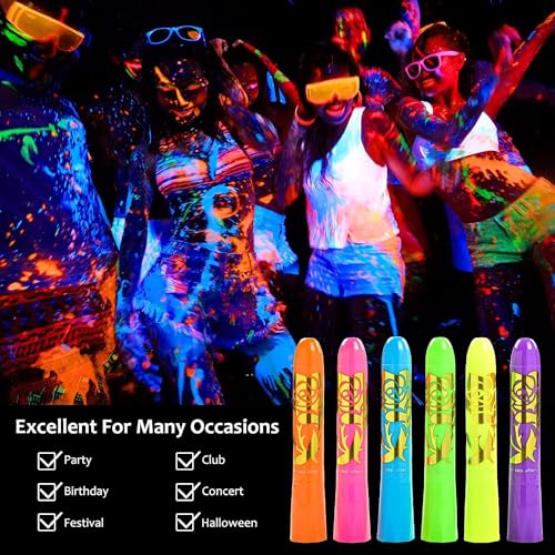 12 Pcs Face Painting Kits, Glow In The Dark Under UV Black Light Sticks£¬Glow Face Body Paint Party Supplies£¬for Adult Birthday, Halloween, Thanksgiving Day, Cosplay Makeup Neon Gifts