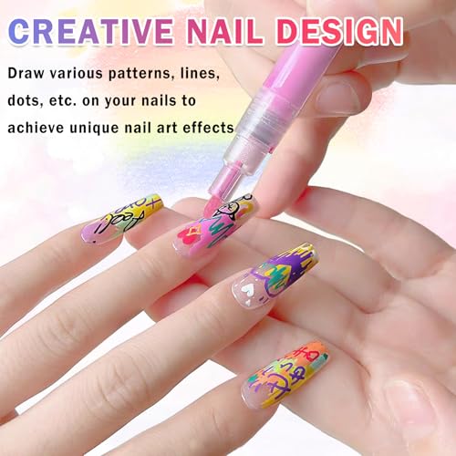 60 Colors Nail Art Pens Set Nail Polish Pens Nail Art Drawing Graffiti Marker Pen Quick Dry Waterproof Nail Art Painting Pens Kit for Home DIY Nail Art Design