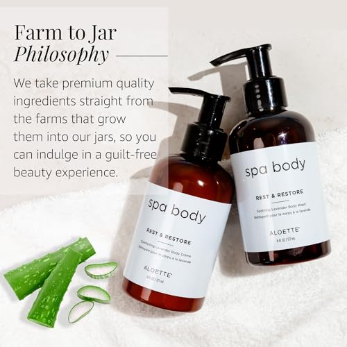 Aloette Lavender Body Wash, Rest & Restore - Hydrating & Moisturizing Body Wash for Dry Skin with Natural Aloe Vera & Vitamin E - Exfoliating & Rejuvenating Skin Care Products for Men & Women