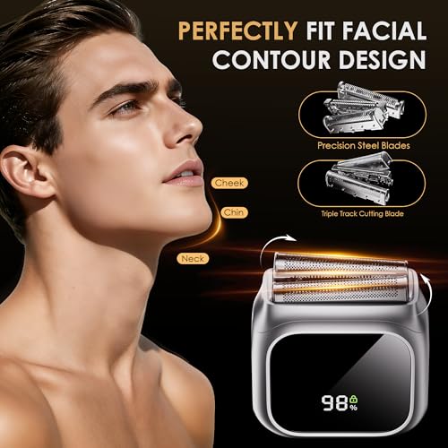 Electric Razor for Men,Innovative Mirror-Like Design,Beard Trimmer for Men with 20,000 RPM Motor,LED Display,3 Floating Blades,IPX7 Waterproof,Mini Men's Foil Shavers - Perfect for Travel & Home Use