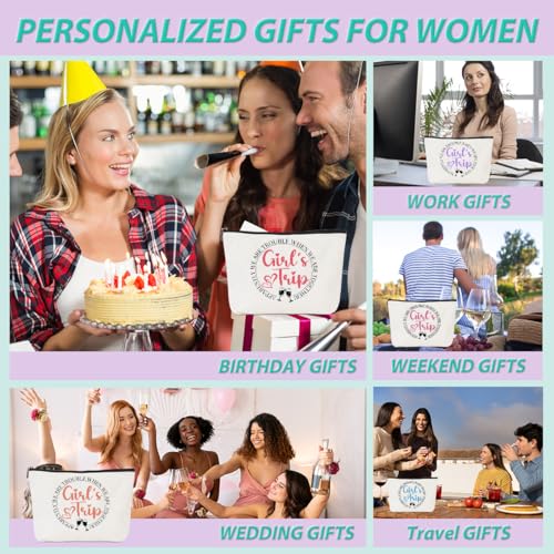 6 Pcs Girls Trip Gifts Girls Weekend Makeup Bag Girls Trip 2026 Gifts Favors Summer Gifts Cosmetic Bag Toiletry Bag Zipper Pouch Weekender Bags for Women Girl Friendship Bachelorette Party Birthday