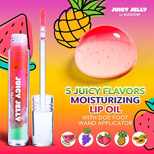 Blossom Scented Roll on Lip Gloss and Juicy Jelly Moisturizing Lip Care Nourishing Lip Oil, 2 Pack, Watermelon