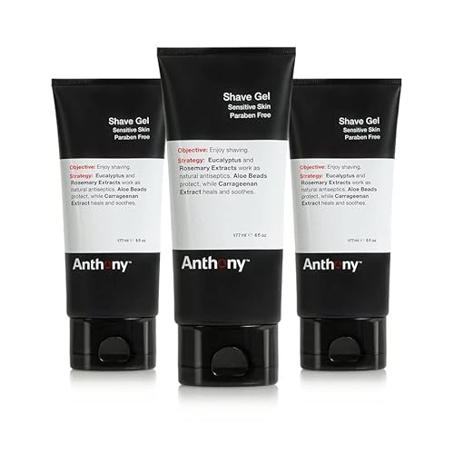 Anthony Shave Gel for Sensitive Skin ? Non-Foaming, Soothing Shaving Cream for Men and Women. With Aloe Vera Beads, Eucalyptus, Rosemary and Carrageenan Extract - 6 Fl Oz (3 Pack)