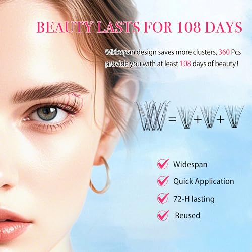 Lash Clusters Kit Manga Lash Clusters D Curl Lashes Clusters Anime Lashes Ultra-Thin Invisible Band 0.05mm Eyelash Extension Kit DIY at Home
