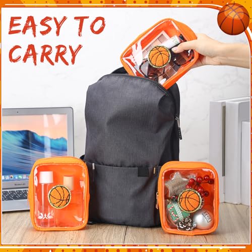 Reginary 12 Pcs Basketball Party Favors Basketball Makeup Bags Bulk with Chenille Patch Valentine Team Gifts Waterproof Travel Size for Women