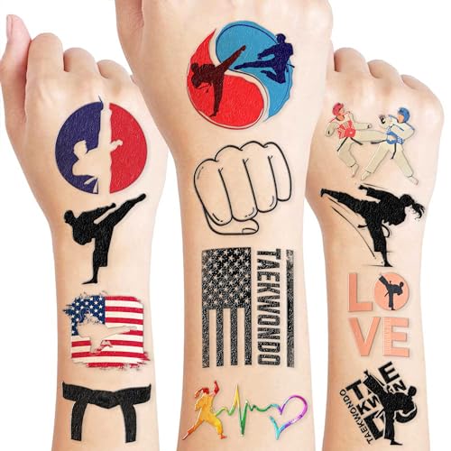 96PCS Taekwondo Pre-Cut Temporary Tattoos - Karate & Kung Fu Themed Party Favors, Cute Fake Tattoos for Kids, Boys, and Girls - Birthday Party Supplies, School Rewards & Gifts