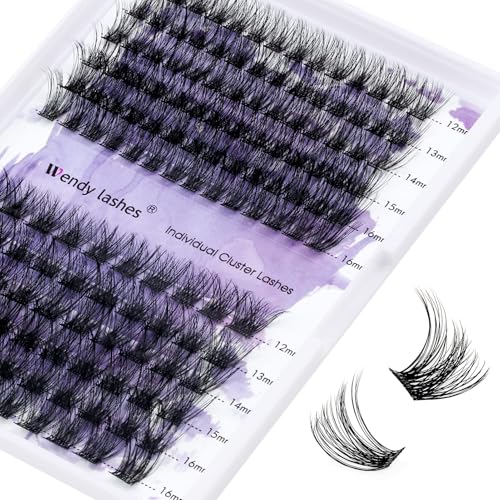 WENDY LASHES Clusters for Eyelash Extensions: 12-16mm Mixed, Ultra-light, Natural, Wispy, Waterproof, Cat Eye, DIY at Home, D Curl, Wendy, C3+C9, FD318