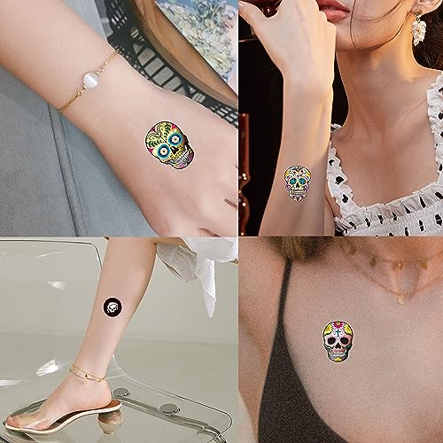 Day of the Dead Sugar Skull Tattoos(156PCS),Halloween Temporary Face Tattoos Sugar Skull Skeleton Tattoo for Boys Girls Halloween Party Favor Supplies