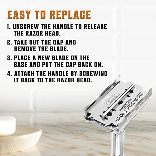 SHAVING REVOLUTION Double Edge Razor Blades - Men's Safety for Shaving Platinum Japanese Stainless Steel a Smooth, Precise and Clean Shave - 50 Count