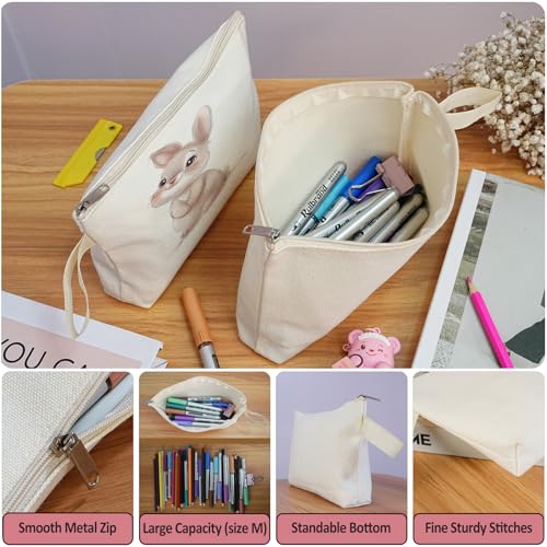Koolmox Large Canvas Bags with Bottom and Strap, 20 Pack 12Oz Thick Canvas Cosmetic Toiletry Travel Tool Organization Pouches (Beige Bag w/Beige Zipper, L, 12.2x7.4x 2.7'')
