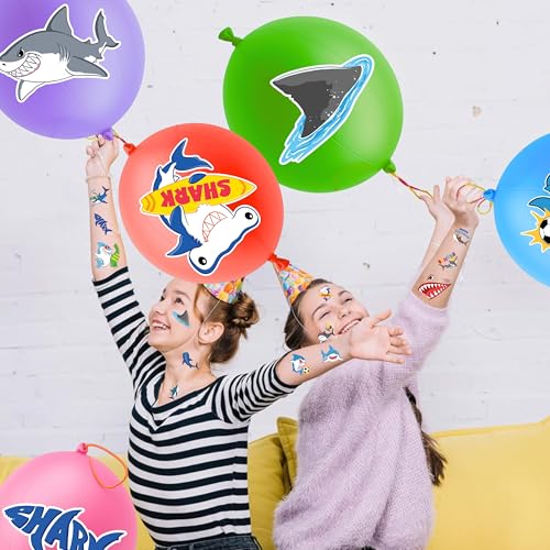 72 PCS Shark Party Favors ? 48 Pre-Cut Temporary Tattoos & 24 Shark Punch Balloons Themed Birthday Party Decorations Supplies Favors Gifts Goodie Bag Fillers Classroom Rewards for Boys Girls