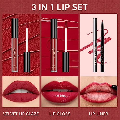 MAEPEOR All In One Lip Kit - 3 In 1 Smooth Lipliner, Lipgloss & Velvet Matte Liquid Lipstick Set with Hydrating Moisturizing Gloss and Creamy Liner - Kit 11, Hot Chocolate