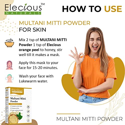 100% Natural Multani Mitti Powder for Exfoliating, Soothing, Nourishing, Smoothening Face, Skin and Hair Fuller's Earth, Bentonite Clay 200gm