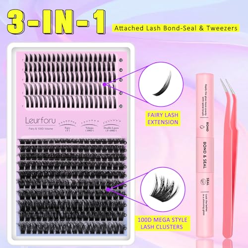 Manga Lash Clusters 100D Lash Cluster Kit 8-18mm With Spikes Eyelash Clusters Long 12-20mm Anime Lash Clusters Kit Volume DIY Individual Lashes Bond & Seal Tweezers