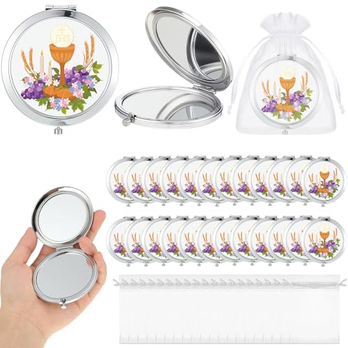 Bucherry 24 Pack Baptism Compact Mirror Favor with Organza Bags Bautizo Recuerdos De Bautizo Para Holy Spirit Baptism Compact Mirror for Christening Party Favor