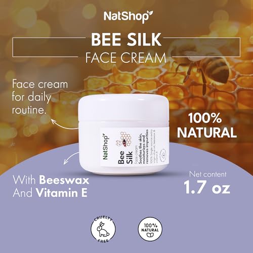 NatShop | Bee Silk Face Cream With Olive Oil Beeswax And Vitamin E | Face Moisturizer Face Cream 1.7oz