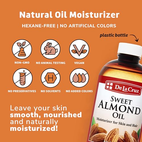 De La Cruz Sweet Almond Oil - Expeller Pressed Almond Oil for Skin and Hair 8 FL. OZ. (236 mL)