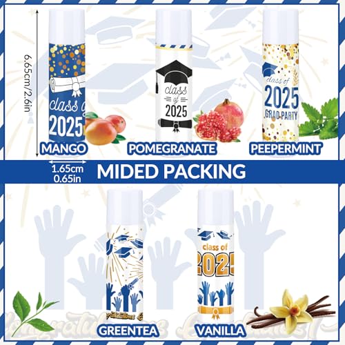 Dunzy 50 Pcs 2026 Graduation Lip Balm Bulk Gifts Graduation Party Favor Class of 2026 Lip Balm for Students High School College Classmates Celebration Party Grad Supplies(Blue)