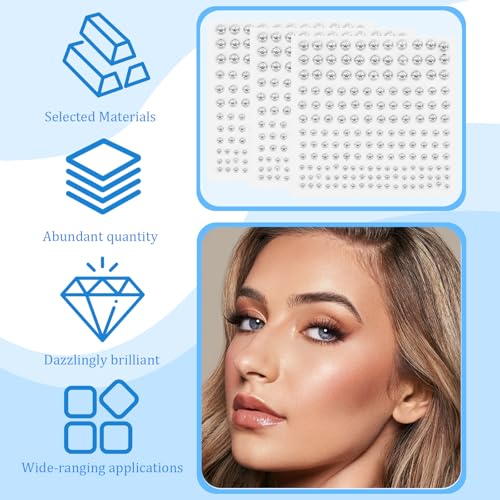 Face Gems Fake Piercings, 1650 Pcs Fake Eyebrow Piercing Y2k Accessories Nose Stud Eyebrow Stud, Non-Piercing Nose Stud with 1 Clip, Face Sticker Ring Cool Punk Y2K Makeup for Women Men, Silver