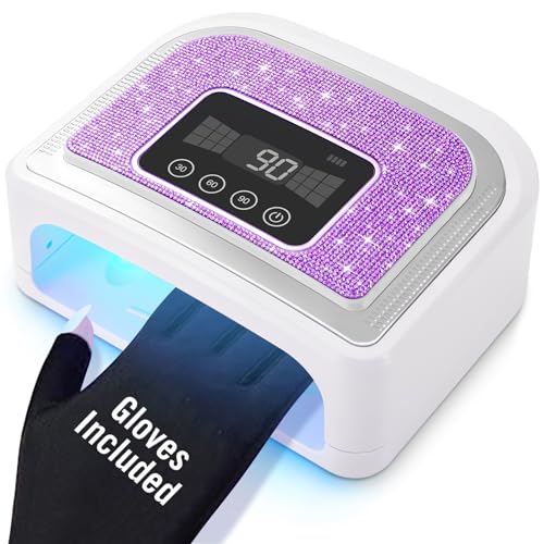 Aedavey Cordless Nail Lamp, Rechargeable UV Nail Lamp for Gel Nails, LED Nail Lamp with 4 Timer Modes, Gel Nail Light Decorate with Sparkling Nail Rhinestones Diamond (Sparkly Purple Diamond)