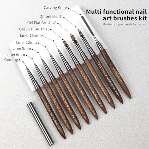 9Pcs Nail Art Brushes Sandalwood Handle Professional Gel Polish Art Nail 3D Art Nail Dotting Brush Pen for Manicure DIY Home SalonNails Detail Paint Brushes Miniature Paint Brushes Fine Detailing Set