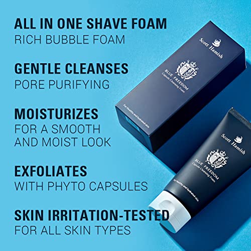 Scott Hamish Blue Freedom Capsule Cleansing Foam - Exfoliating Face Scrub & Gentle Face Cleanser for Men - Moisturizing Wash with Cica for Pore Tightening, Restoring Vitality, 5.07 fl.oz.
