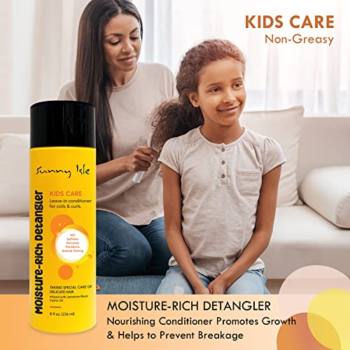 Sunny Isle Kids Care Moisture-Rich Leave-In Detangler - Gentle, Non-Greasy, Jamaican Black Castor Oil - 8 oz