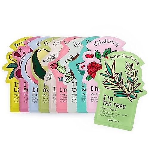 TONYMOLY I'm Real Sheet Mask, Pack of 10 + TONYMOLY I'm Rice Clarifying Blemish Clay Mask, Facial Mask Detoxifiies, Reduces Redness & Soothes Irritated Skin, Kaolin Clay & Fermented Rice, 100ml