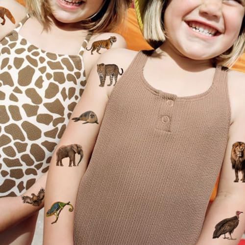 Jungle Animals Temporary Tattoos for Kids Party Supplies - 148 Individually Sheets Safari Animals Tattoos for Boys Girls Birthday Party Supplies