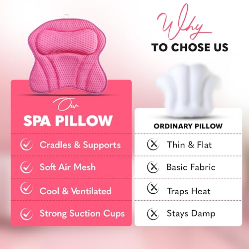 Bath Pillow for Tube - Relaxing Bath Pillows for Head and Neck, Relaxation Gifts for Women, Bathtub Pillow with Suction Cups, Spa Day Essentials, Bath Tub Accessories