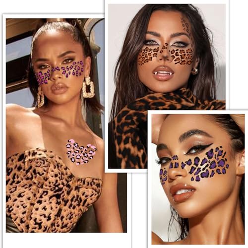 8 Sheets Leopard Print Temporary Tattoos for Women - Waterproof Fake Animal Print Tattoo Stickers for Body, Face & Nails | Tiger Cheetah Makeup Decals for Costume Party, Halloween & Music Festival